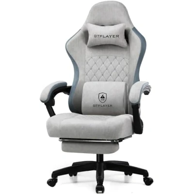 Afbeelding van GTPLAYER Gamingstoel, computerstoel met pocketveringskussen, koppelingsarmleuningen en voetsteun, ergonomische hoge rugleuning lendensteun, bureaustoel voetsteun (grijs)