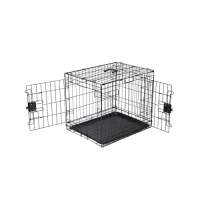 Afbeelding van Amazon Basics Duurzame, opvouwbare hondenkooi van metaaldraad met plateau en dubbele deur, verdeler, 61 x 46 51 cm (L B H), zwart