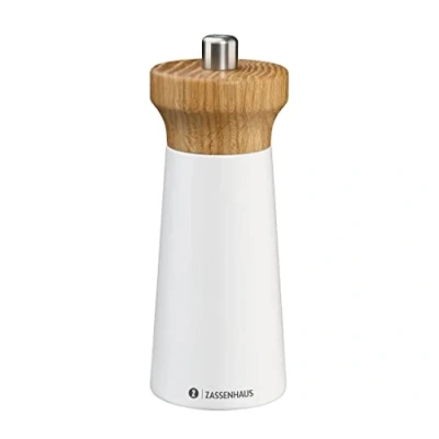 Afbeelding van Zassenhaus Westerland Zoutmolen van eikenhout, wit/beukenhout, met traploos verstelbare krachtige keramische molen, kruidenmolen voor zout, 14 cm, Ø 5,4 cm