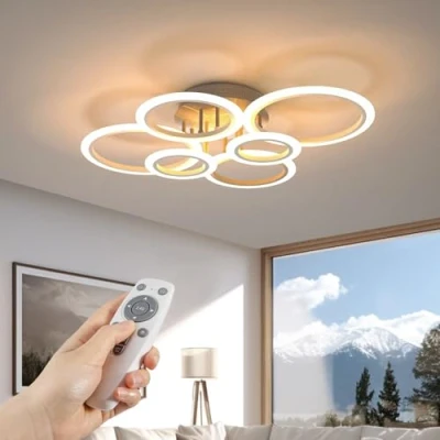 Afbeelding van Vander Life Led plafondlamp, 6 ringen, 72 W, dimbaar, creatief acryl design, moderne plafondlamp voor slaapkamer, woonkamer, kantoor, studeerkamer