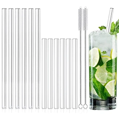 Afbeelding van glazen rietjes, lang, 12 stuks, 21,5 cm, kort 15 vaatwasmachinebestendig, glas