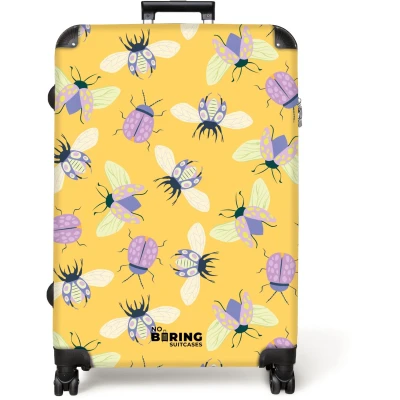 Afbeelding van NoBoringSuitcases.com® Koffer groot Reiskoffer lichtgewicht Geel met insecten Rolkoffer 4 wielen Grote trolley XL 98 liter bagage