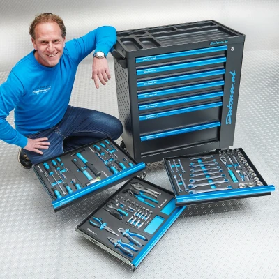 Afbeelding van Topkeuze Gereedschapswagen &quot;Black Line&quot; Met 7 Laden + 84 delige Gereedschapsset Mat zwart Datona