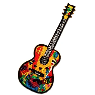 Afbeelding van Lapjes Appliqués Gitaar vrede hippie overdrukplaatjes opzetstukken Applicaties opnaaien opstrijken Lap Patches, Maat: 12,8 x 5 cm
