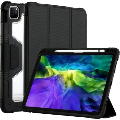 Afbeelding van Tablet hoes geschikt voor Apple iPad Pro 11 (2024) Met Pencil Houder Tri Fold Auto Wake/Sleep Functie Zwart