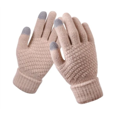 Afbeelding van Gebreide handschoenen touchscreen one size warme winter favoriet Beige