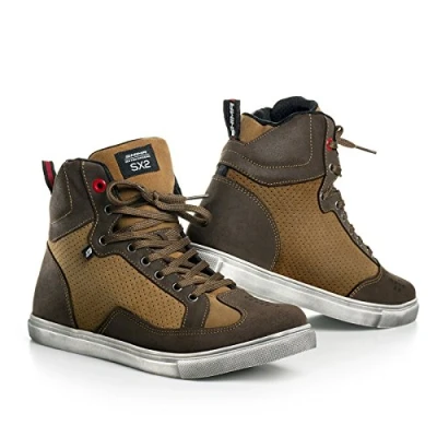 Afbeelding van SHIMA SX 2 Motorschoenen voor heren leer, ademend, versterkte straatrijschoenen met enkelsteun, antislipzool (bruin, 46)