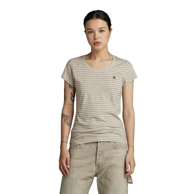 Afbeelding van G STAR Raw Eyben Slim Top 2.0 T shirt voor dames, met V hals, meerdere kleuren (Milk Htr/Shamrock Stripe D24533 d244 g427), XS