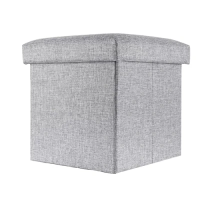 Afbeelding van Intirilife Opvouwbaar krukje 30x30x30 cm in FELS GREY Zitkubus met opbergruimte en deksel van stof holtes voetensteun opbergdoos kist zitkruk