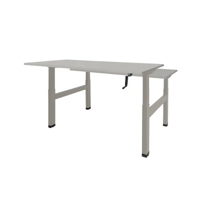 Afbeelding van Dextro zit/sta hoogte slinger verstelbare Duo werkplek, bladmaat 2 x 140 80 cm., frame kleur aluminium RAL 9006 blad 25 mm. melamine Lichtgrijs