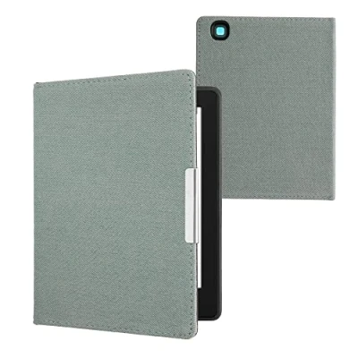 Afbeelding van kwmobile e reader hoesje compatibel met Kobo Aura H2O Edition 2 hoes Ereader flip case Magneetsluiting Denim design in lichtblauw