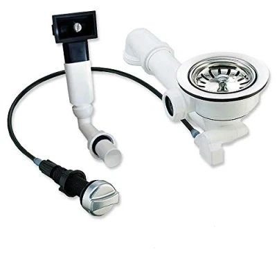Afbeelding van Keenberk Zeefkorfventiel afsluitbaar met bowdenkabel + overloop excentrische bediening afvoergarnituur zeefmand voor keukenspoelbak Made in Germany van chroom 114 mm