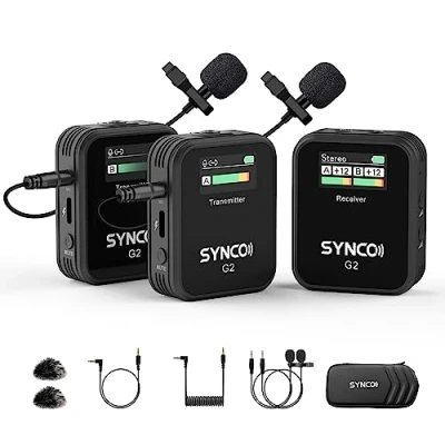 Afbeelding van SYNCO Draadloze lavalier microfoon, G2 (A2), microfoonsysteem 2,4 G met TFT display voor smartphone, DSLR camera, YouTube Live Streaming en vlogging