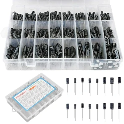 Afbeelding van Nizirioo elektrolytische condensatorset, 24 waarde, 630 stuks, condensator, assortiment kit van 10uF tot 2200uF, 10V, 16V, 25V, 50V, aluminium capacitor met opbergdoos