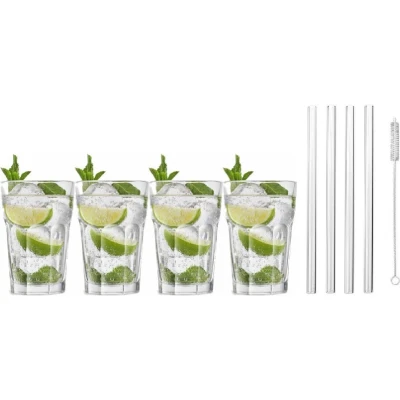 Afbeelding van 4x Cocktailglazen / Mojito glazen transparant 410 ml met rietjes