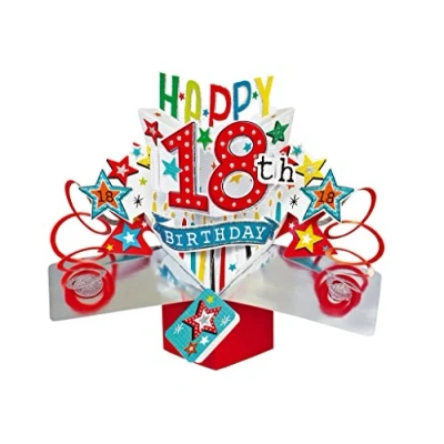 Afbeelding van Second Nature pop Ups Verjaardag up kaart met&quot;Happy 18th Birthday&quot; belettering en sterren