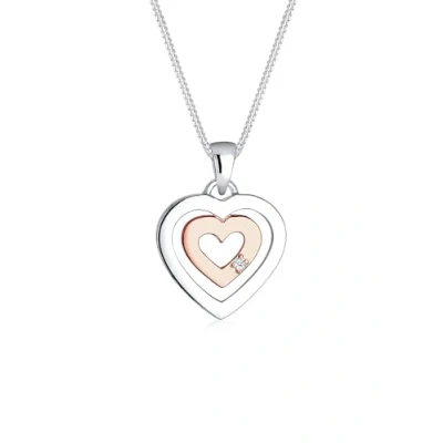Afbeelding van Elli DIAMONDS Dames Hart Hanger Bi Colour Speels met Diamant (0,02 ct.) in 925 Sterling Zilver