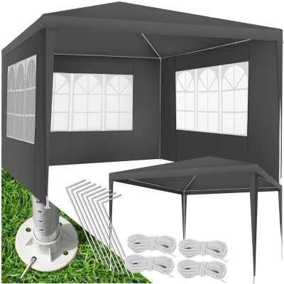 Afbeelding van tectake® Paviljoen Barinas Partytent 3x3 m Waterdicht Zeildoek met 3 Verwijderbare Zijpanelen Weerbestendig Tuinpaviljoen Inclusief Spanlijnen en Haringen Grijs