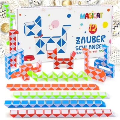 Afbeelding van Magicat Premium Magic Snake set, 12 magische slangen elk 24 blokken, cadeautje voor kinderverjaardag, gastgeschenken, cadeautjes, vliegtuigactiviteit kinderen, spelletjes lange autoritten