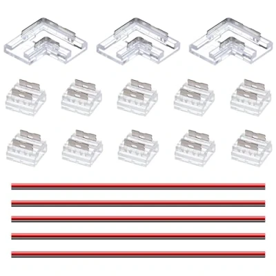 Afbeelding van GOMING 2 pin 8mm Bord Breedte COB Connector Kit 10 Transparant Zonder Spleten Connectors 3 L vormige/Hoekkoppel 5 15cm Verlengsnoer voor LED Strip