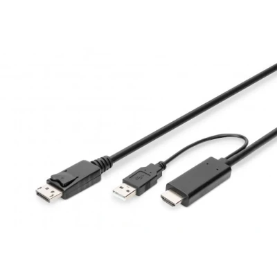 Afbeelding van Digitus AK 330111 020 S video kabel adapter 2 m HDMI Type A (Standaard) DisplayPort + USB Zwart