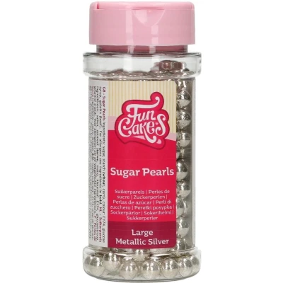 Afbeelding van FunCakes Suikerparels Large Metallic Zilver 80g Sprinkles Taartdecoratie