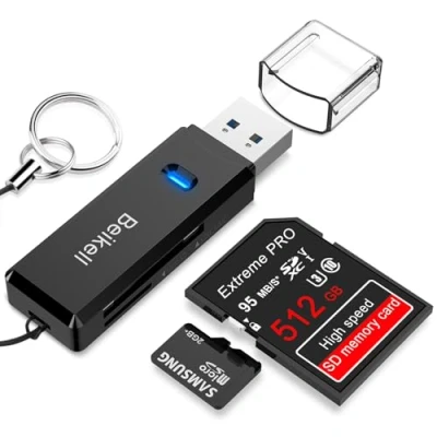 Afbeelding van Beikell USB 3.0 Kaartlezer, High Speed SD/Micro SD Geheugenkaartlezer Ondersteunt SD/TF/SDHC/SDXC/MMC Compatibel met Windows/Mac/OS enz.
