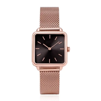 Afbeelding van LGT JWLS Dameshorloge &#039;Square&#039; Rose Goudkleurige Meshband, Zwart Uurwerk, Kast