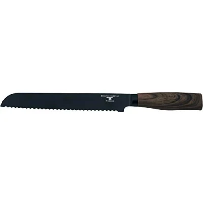 Afbeelding van Rockingham Forge Forester Series Broodmes van 20 cm met gekartelde rand lemmet roestvrij staal een zwarte coating, ergonomische greep hout