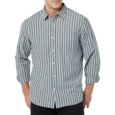 Afbeelding van Amazon Essentials Regular Fit Stretch Poplin overhemd met lange mouwen voor heren, marineblauw strepen, XS