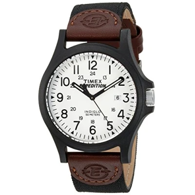 Afbeelding van Timex Quartz Expeditie Camperhorloge voor heren, met wijzerplaat, analoog display en nylon band, Bruin/Wit/Zwart, Sport