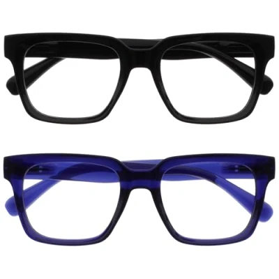Afbeelding van OPULIZE ERA Blauwlichtfilterbril Dames/Heren Transparante Lenzen Ontspiegeld 2 Stuks UV400 groot rechthoekig montuur computerbril gaming Zwart Blauw +0.00