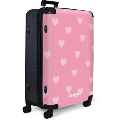 Afbeelding van NoBoringSuitcases.com® Koffer groot Reiskoffer lichtgewicht Hartjes Roze Rolkoffer met 4 wielen Grote trolley XL 98 liter bagage