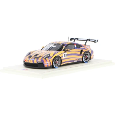 Afbeelding van het 1:43 Diecast model van De Porsche 991 GT3 #53 Carrera Cup France in Spa 2021. rijder was A. Mathieu. fabrikant schaalmodel is Spark. Dit alleen online verkrijgbaar