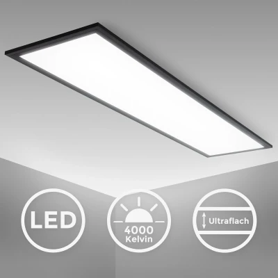Afbeelding van B.K.Licht Plafondlamp LED paneel zwart 25x100 cm ultraplat plafonnière bureau lamp 4000K 2.200Lm 22W