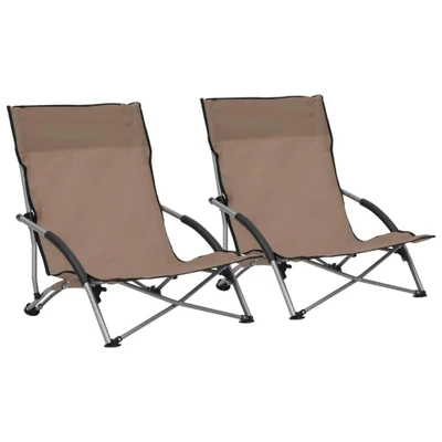 Afbeelding van vidaXL Strandstoelen 2 st inklapbaar stof taupe