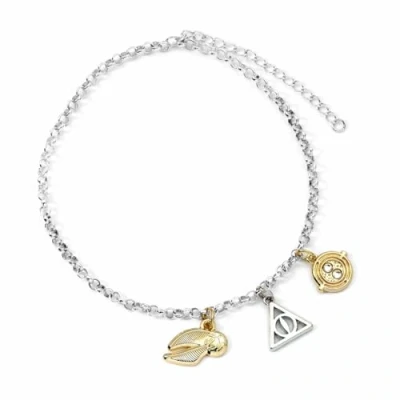 Afbeelding van HARRY POTTER Bedelarmband met drie bedeltjes gouden snitch, dodelijke kloven en tijddraaier, één maat, zink, One Size, Zink