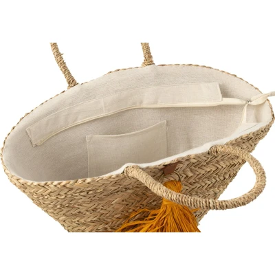Afbeelding van J Line strandtas kwasten zeegras/raphia naturel/oker