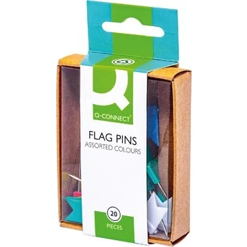 Afbeelding van Q CONNECT vlagspelden, geassorteerde kleuren, doosje van 20 stuks punaises