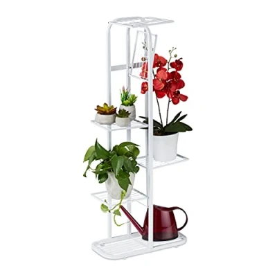 Afbeelding van Relaxdays plantenrek metaal 6 etages plantentrap binnen en buiten bloemenrek smal wit