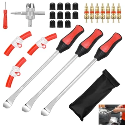 Afbeelding van Kigniote Bandenmontagehendel voor banden, 27 stuks, bandenmontage, gereedschap, bandenlepel, montagehendel, bandenlichter, motorfiets, e scooter, auto, fiets met 3 velgenbescherming,