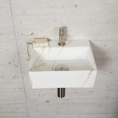 Afbeelding van Fonteinset Carrara Marmerlook Wiesbaden Color RVS (kraangat midden)