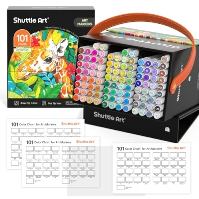 Afbeelding van Shuttle art 100 kleuren alcoholmarkers, dubbele tip markers plus 1 blender kunstpennen voor tekenen, schetsen markeringen, markeerstiften met draagtas kunstenaars en volwassen manga