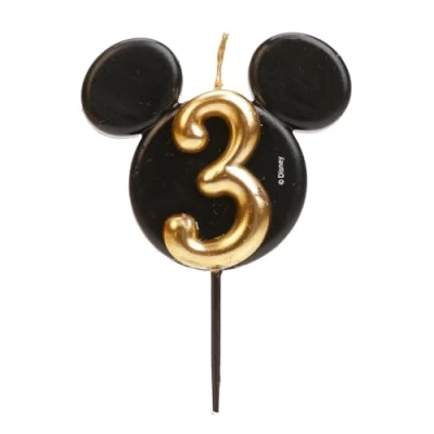 Afbeelding van dekora Mickey Mouse Verjaardagskaars Disney Kaarsen Geurloze Paraffine Was Verjaardagsdecoratie met Zwarte en Gouden Oren Grootte 8,5 cm Nummer 3