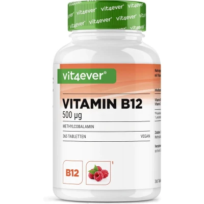 Afbeelding van Vitamine B12 365 zuigtabletten Framboos 1000 mcg Methylcobalamine Vit4ever