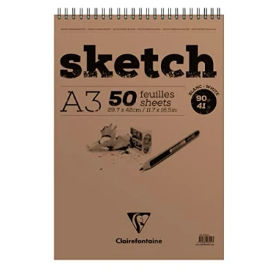 Afbeelding van Clairefontaine 96902C Schetsblok met dubbele spiraal Schetspapier, DIN A3, 29,7 x 42 cm, 50 vellen, 90 g, wit