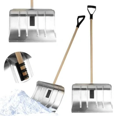 Afbeelding van KADAX aluminium sneeuwschep, sneeuwruimer met houten steel en D greep, ergonomische robuuste sneeuwschep (50 cm breed)