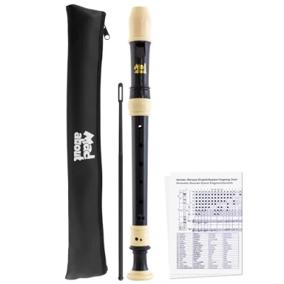 Afbeelding van Mad About REC05 Descant Recorder, Soprano School Recorder met Zak, Reinigingsstaaf en Vingergrafiek, Zwart &amp; Ivoor