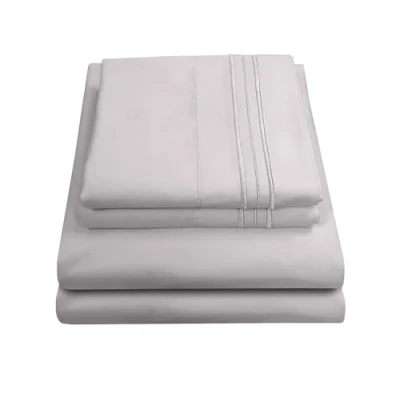 Afbeelding van Sweet Home Collection Luxe beddengoedset met plat, hoeslaken, 2 kussenslopen, microvezel, zilver, koningin