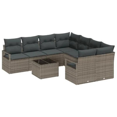 Afbeelding van vidaXL 9 delige tuinsofaset met kussens grijs poly rattan